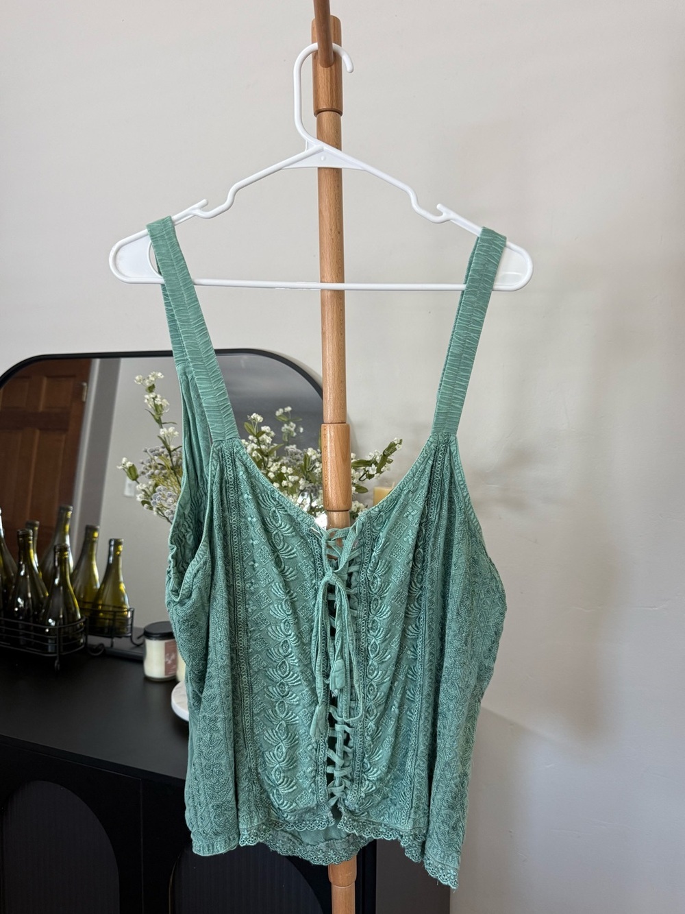 Flying High Teal Green Boho Relaxed Fit Blouse Top Size L/XL